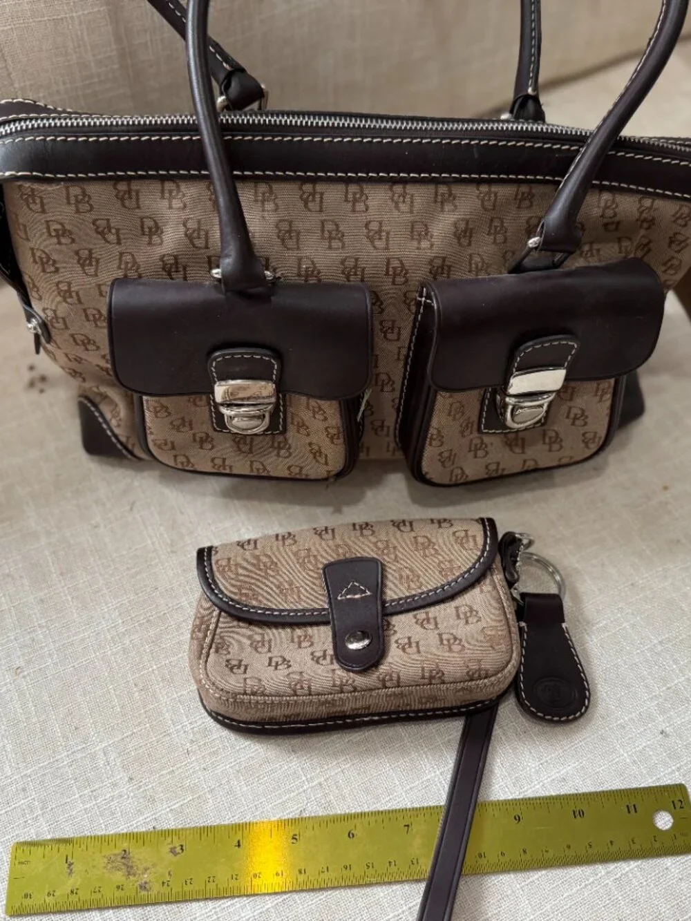 Dooney & Bourke Logo Print Signatuire Handbag with Matching Wristlet